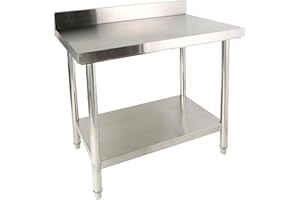 CAVATINY Mesa de trabajo de cocina de acero inoxidable, 100 x 85 x 60 cm, con cantos, soporta hasta 140 kg, mesa de cocina de acero inoxidable con patas ajustables y gran superficie inferior