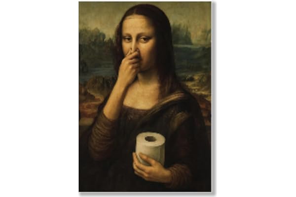 RXKFIGX Mona Lisa målning – badaffisch, rolig bild som täcker näsan, ironisk dekoration för toalett, gästbadrum eller badrum
