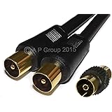 rhinocables TV Cable Coax Aerial Male to Male Coaxial Antenna AV Male to Male RF Fly Lead with Female Adapter Coupler for Fre