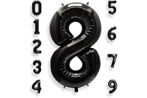 AULE Luftballon Zahl 8 Schwarz: XXL 101 cm Folienballon Geburtstag Schwarze 8 Jahre 40 Zoll Zahlen Helium Ballon Kinder Junge Mädchen Zahlenballon für Babyparty Jubiläum Deko