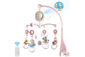MINI TUDOU Baby Musical Crib Mobile with Timing Function Projector and Lights,Hanging Rotating Rattles and Remote Control Music Box with 150 Melodies,Toy for Newborn 6 12 24 Months