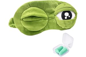 SLEEKEE 1 maschera per occhi Lonely Frog con 1 paio di tappi per le orecchie verdi in scatola, maschera per gli occhi con stampa verde, maschera per gli occhi del sonno, super morbida per dormire, mosche e