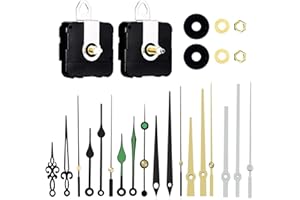 Amdonalo Quarz-Uhrwerk, 2 Stück, Langer Schaft, geräuschloser Mechanismus mit 6 verschiedenen Zeigern, Wandteile, Motorersatz, DIY-Reparatur