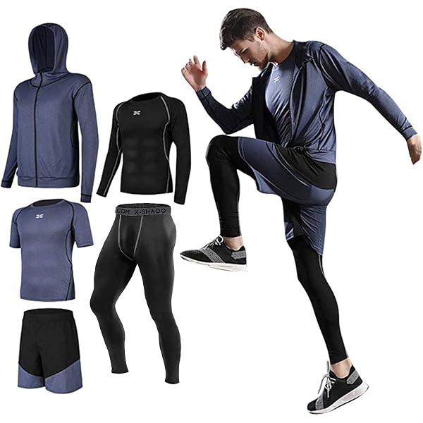 Set Completo Sportivo Uomo GEBIN - Maglia E Pantaloni Compressione, Per Fitness, Corsa, Palestra