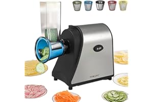 SOKANY 1000W Cortador Verduras Eléctrico, Rallador Eléctrico de Verduras y Fruta con 5 Accesorios de Acero Inoxidable Cilindro, Operación de un Solo Toque, Fácil Limpieza (SK-1178)