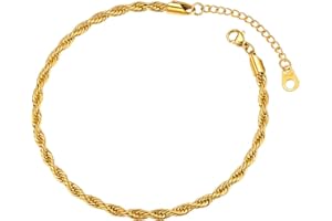 FOCALOOK Stainless Steel Anklet for Women Men Cuban/Figar/Wheat/Twist Rope/Mariner Chain Anklets Summer Beach Barefoot Jewellery(With Gift Box)