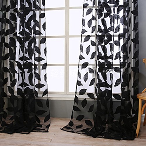 1er Pack Blätter Muster Garn Gardine Wohnzimmer Vorhänge, Schwarz, B/H 100cm/200cm - 4