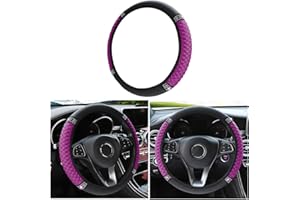 CGEAMDY Auto-Lenkradbezug, Leder Bestickte Farbe Diamantbesetzte Elastische Lenkradabdeckung, Anti Rutsch Universal Auto Lenkradhülle, Für Alle Jahreszeiten (Lila)