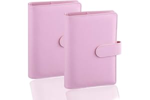 HAOHAI 2 A6 PU Cuir ordinateur portable, portfolio a6 en pu cuir, porte documents multifoncti, classeurs à feuilles A6 en cuir PU avec boucle magnétique Classeurs à anneaux (Rose)