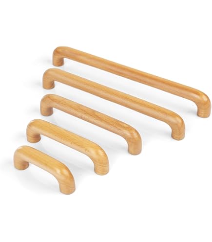 2 Maniglie Per Cassetti In Legno Di Faggio - Distanza Fori 64 Mm, Colore Naturale, Con Viti - Foto 5