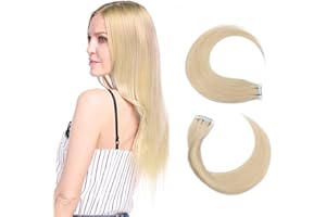 Elailite Tape in Hair Extensions Human Hair Thin Type 1.5g/pcs - 20Pcs 100% Real Natural Remy Hair Skin Weft Extension (#60 Platinum Blonde, 16 inches)