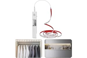 UNIKS 1.5M Striscia Led a Batteria con Sensore di Movimento, 6000K Bianco Freddo, Luce Armadio per Armadi, Ripostigli, Corridoi, Scale, Cucine.