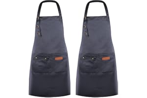 DASHUAIGE 2 Pack Adjustable Waterproof Canvas Aprons with Pockets, Comfortable Unisex Chef Aprons for Cooking, Grilling, Restaurant