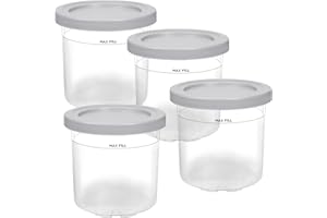 GINOYA Creami Behälter für Ninja NC300EU, 4 Stück Eismaschine Zubehör(Grau, Nicht Geeignet für Deluxe NC501) für Ninja Creami Ice Maker, Eismaschine Becher Kompatibel mit Ninja Eismaschine NC300 NC301