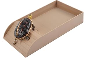 FOX·BUNNY Tortoise Bath, Large Tortoise Water, Dish with Ramp and Basking Platform for Lizards Amphibians Habitat (Brown)