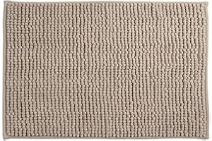 MSV - Tapis de Bain Chenille - Poils Longs Microfibres Moelleux Anti-dérapant - 40 x 60 cm - Taupe - Lavable en Machine - Boucle d'Accrochage pour Séchage Rapide