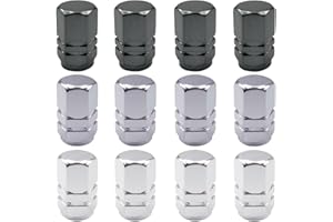 INSPUTOL 12 Bouchons de Tige de Valve de Pneu en Aluminium avec Joint Hexagonal Bouchons de Valve de Pneu universels Bouchons Anti-poussière de Voiture pour Moto, camions, SUV (Noir, Blanc, Gris)