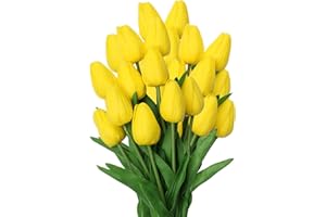 XNSHUN 10pcs Künstliche Blumen Tulpe, Kunstblumen Latex Tulpen, PU Real Touch Latex Blumensträuße, Dekoration Für Hochzeitsdekoration Im Innen- Und Außenbereich, Küche, Büro, Café, Wohnkultur (Gelb)