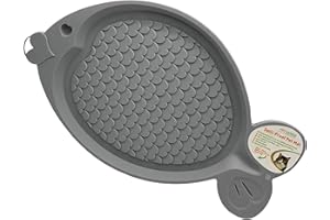 PET LIVING Cat Spill Proof Pet Feeding Mat Tray Anti Skid Feet Fish Shape Food Bowl Mat for All Cats & Kittens (Steel Grey)