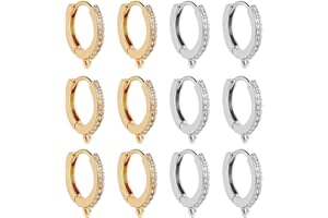 Beebeecraft 1 Scatola 12 Pezzi Ganci A Leva Rotondi Ottone Placcato Oro e Platino Orecchini A Cerchio Huggie con Zirconi Cubici 2 Colori Cerchi per Orecchie Francesi con Anello per Creazione di