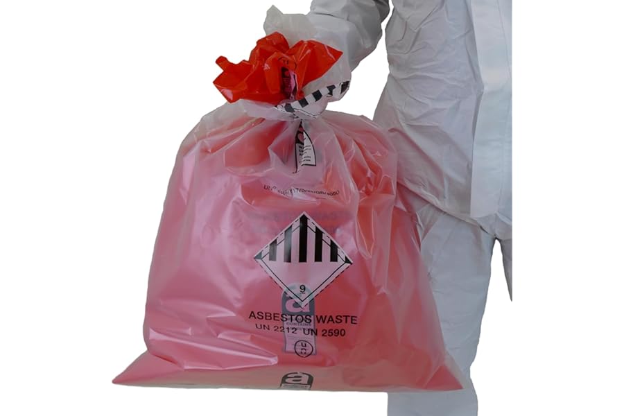 Asbestos Bags - ULTRA HEAVY DUTY - Extra Strong Asbestos Waste Bags - UN2122 UN2590 - Asbestos Sacks (10 Pack, 140 Litre (Large))