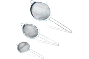 RDECOX Stainless Steel Sieves and Strainers (3 Pcs) Colander Sieve Sifters Strong & Sturdy Rust Free Fine Mesh Metal Strainer Perfect for Baking & Cooking Ideal for Flour Pastas Rice