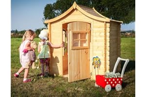Timbela Kinderspielhaus aus Holz - Spielhaus im Freien für Kinder - B112xL146xH152 cm/1,1m2 Gartenspielhaus - Garten-Sommerhaus für Kinder M550-1