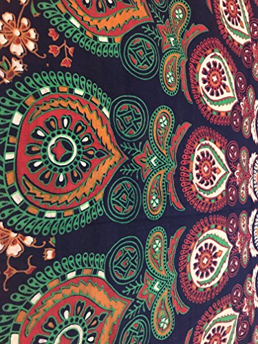 blue orange Color Theme Mandala Wall Tapestriy,peacock tapestry, Psychedelic Indian Tapestry Bedding, Bohemian Wall Hanging, Floral Print queen Bed Cover,hippy tapestry by raajsee(220*240cms) - 3