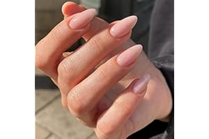 JUSTOTRY 24 Pcs Short False Nails Almond, Gradient Nude French Press on Nails Pattern, Peach Fake Nails Short with Nail Glue, Stiletto Stick on Nails for Women, Nails Fake Nail Medium for Nails Art