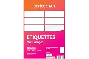 OFFICE STAR PRODUCTS OFFICE STAR Étiquettes Autocollantes Imprimante A4 Blanches 2400, 70 x 37 mm - Personnalisables et Imprimables - Certifié FSC - Planche Étiquettes Autocollantes A4 - Papier Étiquette Autocollante