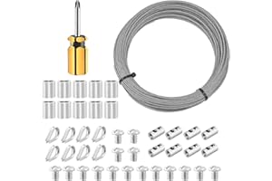 LANSKYLAN Cable Acier Tressé Cable Inox 1.5mm/20m Fil Acier Inoxydable Cable Metallique Torsadé Cable Inox pour Garde Corps avec Serre-Câble, Manchon, Cosse en Acier pour Corde à Linge Jardin Photo