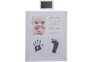 Toyvian Newborn Hand & Footprint Picture Frame Kit - Baby Keepsake Ink Pad & White Photo Frame