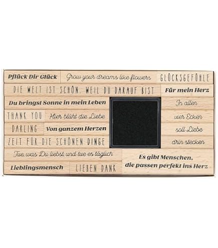 Kit De 26 Tampons En Bois 'Merry Christmas' - Tampons Texte Et Encreur Noir, FSC 100%