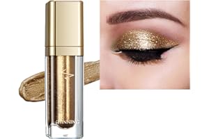 GEEWHILE Liquid Glitter Eyeshadow, Metallic Shimmer Eyeshadow, Long Lasting, Quick-Drying Matte Glitter Eye Shadow Waterproof Highly Pigmented Sparkly Eye Shadows Eyeliner Pen,Blendable Eyes Makeup(Gold)