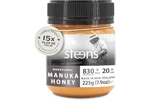 Steens Miel de Manuka - MGO 830+ - 100% certifié Miel Manuka cru pur UMF 20+ - Mis en pot et scellé en Nouvelle-Zélande - Manuka Honey 225 g