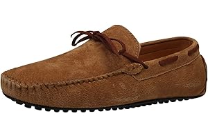 Jamron Herren Wildleder Handgefertigt Mokassins Gemütlich Pantoffeln rutschfest Bootsschuhe Beiläufig Halbschuhe Flats