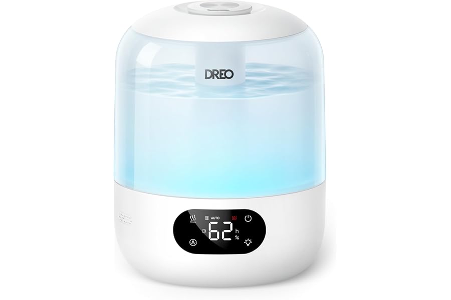 DREO Silencioso Humidificador Bebés 3L con Sensor de Humedad,Blanco hielo | 30h Autonomía , Top-Fill Humidificador para