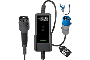 dé Cargador Coche Electrico 7,4kW [6m, 6A-32A, Monofásico] Wallbox EV Tipo 2 de 7kW 32A, Vehiculo Electrico 32a para Model Y/3, GLC, Q3, Kuga, iX1, EX30, Niro, Ioniq 5