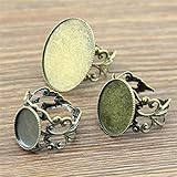 Marca: NEWME MeWME - Juego de 15 anillos ajustables para flores, 18 x 25 mm, parte trasera plana ovalada de latón de cabujón y base de cameo, suministros para joyería, componentes H411
