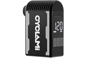 CYCLAMI A2S Bomba de Bicicleta 120PSI Mini Eléctrico de la Bicicleta con Manómetro Digital Bomba Portátil Parada Automática con Válvulas Presta y Schrader para Bicicletas de Carretera y de Montaña