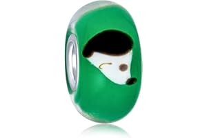 BLING JEWELRY Black White Dog Pet Murano Glass .925 Sterling Silver Core Spacer Bead Fits European Charm Bracelet For Women For Teen