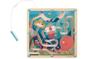 Janod - Labirinto Magnetico in Legno con Biglie Oceano - Sviluppo della Motricità Fine e della Concentrazione - Formato: 25 X 25 Cm - Certificato FSC - A Partire dai 2 Anni in Su, J05312