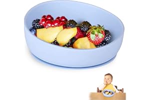 iKiKin Piatto con Ventosa per Bambini, Piatti in Silicone Bambini, Antiscivolo, Senza BPA, Certificati FDA, Sicuri in Microonde e in Lavastoviglie（Cielo Blu）