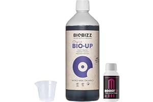 GROWMANIA.ES GROWMANIA Bio Up de BioBizz 1L + Muestra Boost Up de Up Nutrients + Vaso Medidor | Regulador de PH Orgánico | Ideal para Huertos y Jardines Medianos