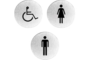 ZBHDEYG 3 targhette per WC in acciaio inox, per porta del water, maschio/femmina, targhette autoadesive per WC