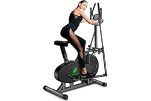 Neezee Elliptical Cross Trainer, Upgraded Cross Machine with LCD Monitor - 2 in 1 Exercise Bike Workout Machine Max Weight 265LBS, Adjustable Magnetic Resistance