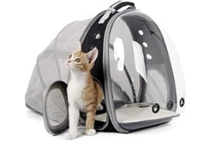 LAIRIES Expandable Cat Carrier Backpack, Backpack for Cats Kitten Small Puppy, Airline Approved Cat Bubble Backpack, Space Capsule Astronaut Carrier… (Black, Back Extension)