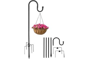 LAIDER HEROS Garden Schäferhaken, 198cm Heavy Duty Garten Haken Mit 5 Prong und 20mm Robust Stangendurchmesser, Vogelfutterspender Stange für Pflanzenkörben, Laternen, Hochzeitsdekoration/Mattschwarz