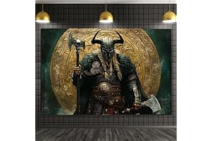 FENDROM Norse Viking Tapestry Odin Warrior Sword Axe Raven Tapestries Square Knot Tattoo Wall Hanging Nordic Meditation Runes for Men Bedroom Aesthetic Gothic Room Home Decor