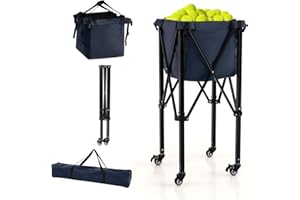 LIFEZEAL Carrello per Palline Tennis, Cestino Rimovibile da Tennis con Ruote Frenate, Max 150 Palline, Cesto Pieghevole con Borsa da Trasporto, Contenitori per Campo da Tennis e Parco Giochi